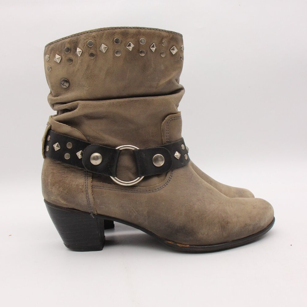 Pikolinos Boots Women's EU 38 Olive Green/ Gray Leather High Heels Side Zip